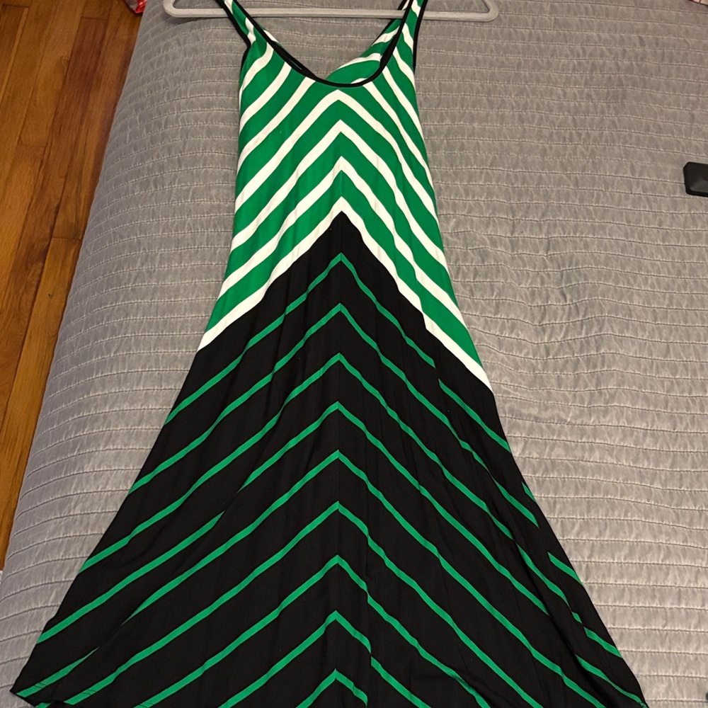 Calvin Klein Green and Black Striped Midi Dress